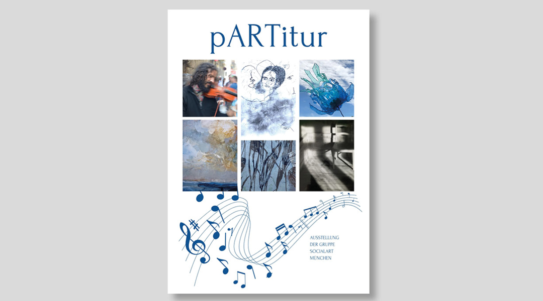 Ausstellung Partitur Ein Plakat mit sechs Werken von Petra Bauer-Wolfram, Christa Böhm, Katharina Cull Hamberger, Ursula Duch, Edeltraud Mierau-Bähr, Maria Stepan-Bohn der Ausstellung pARTitur