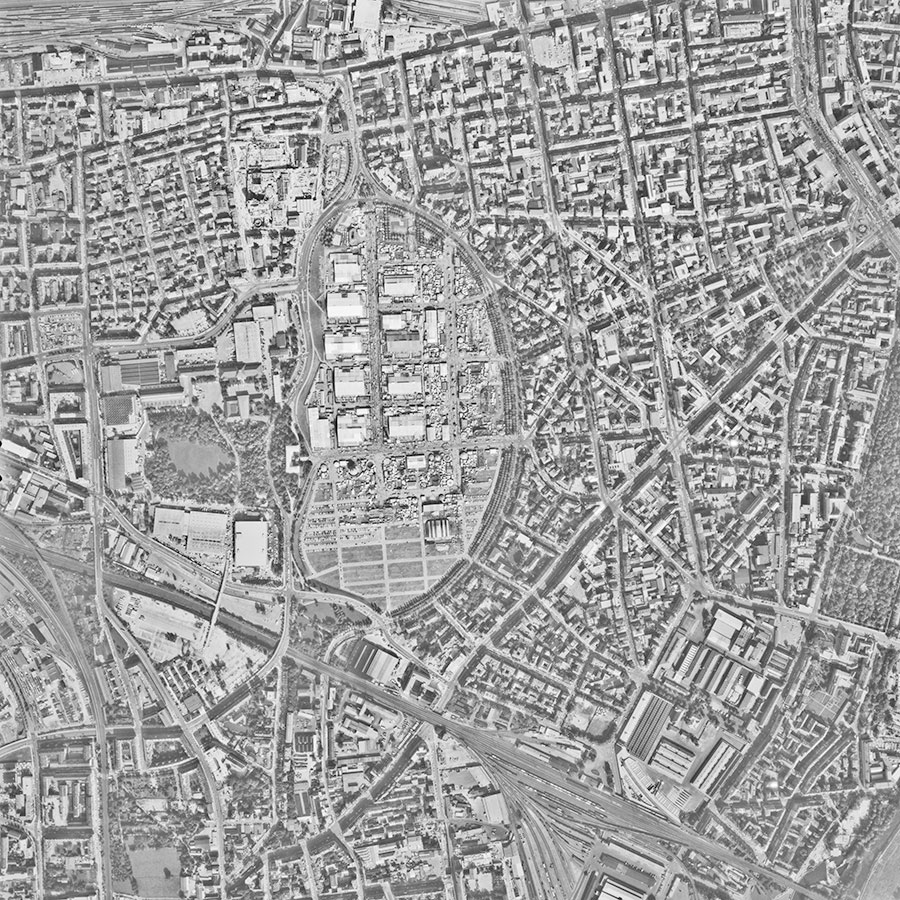 Oktoberfest München, Luftbild aus dem Jahr 1972 Luftbild des Oktoberfests in München aus dem Jahr 1972